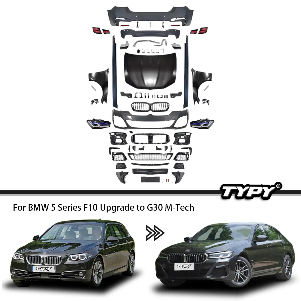 M Tech Accessories - BMW 5シリーズF10用ボディキット、G30 M-Techスタイルにアップグレード改造、フロントとリアバンパーのボディキット、カーアクセサリー