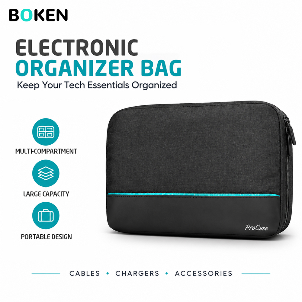 Tech Accessories Travel Case - 旅行用テックオーガナイザーバッグ。電子機器やアクセサリーを収納できる、充電器、USBケーブル、電源アダプター、SDカード、イヤホンなどを携帯できるポータブル収納ポーチ。