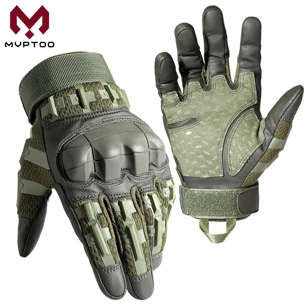 Tech Wear Accessories - 戦術的なフルフィンガーグローブタッチスクリーン PU レザー戦闘射撃狩猟エアガンハイキング作業サイクリング滑り止め保護具