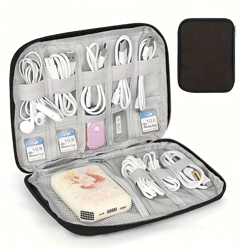 Tech Accessories Travel Case - 1個入りトラベルケーブルオーガナイザーケース、多ポケット電子機器アクセサリーボックス（ケーブル、充電器用）-オフィス用ポータブルテックギアポーチ