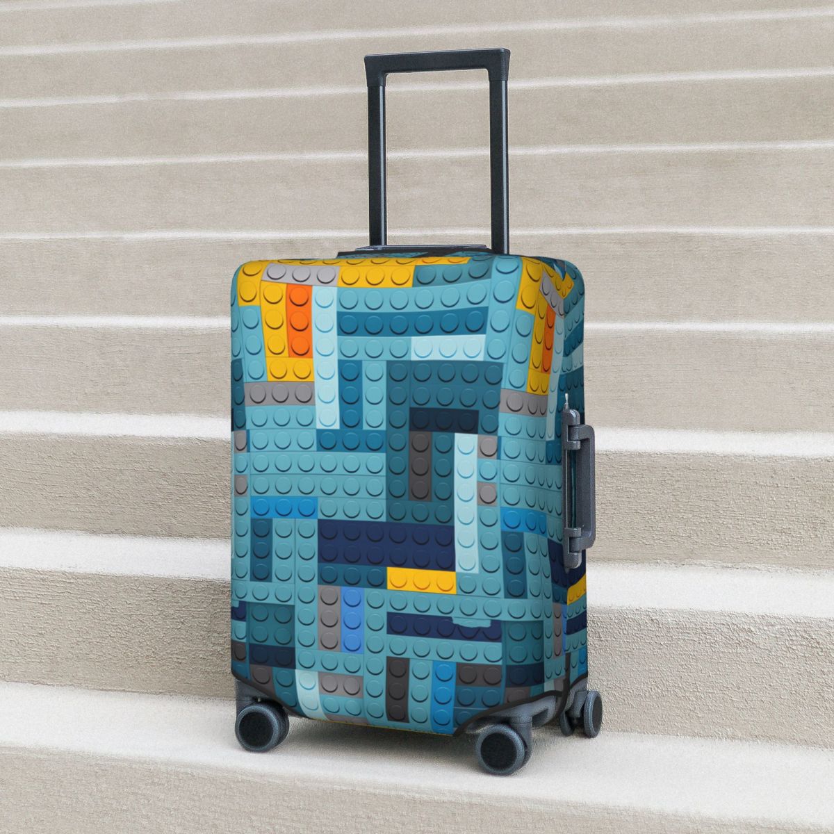 Tech Accessories Travel Case - ブルーテックピクセルビルディングブロックテクスチャスーツケースカバービジネスプロテクターホリデー弾性荷物アクセサリー